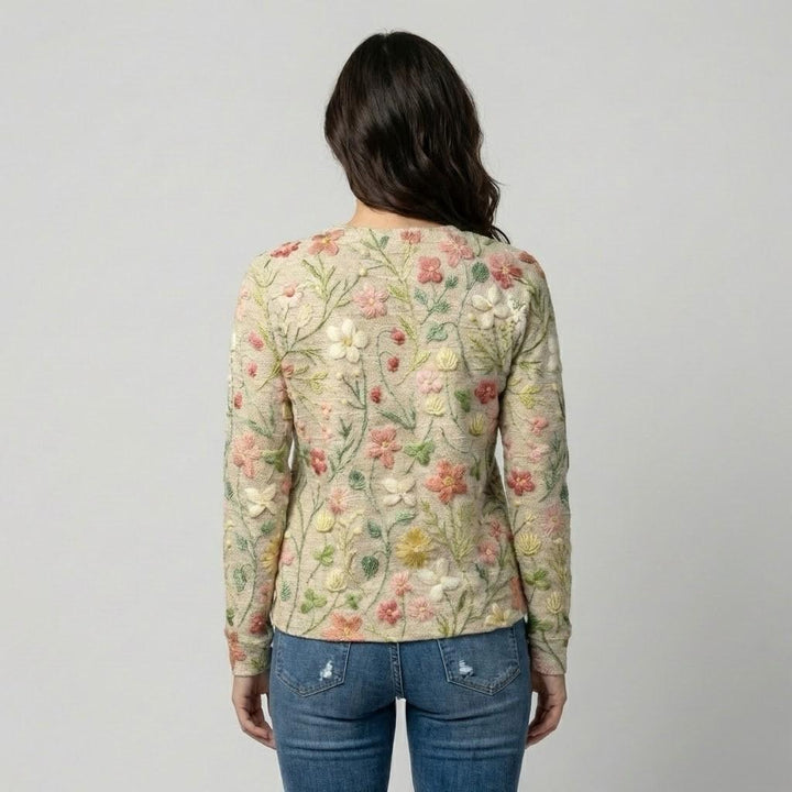 Embroidered Knitted Cotton Blend Sweater