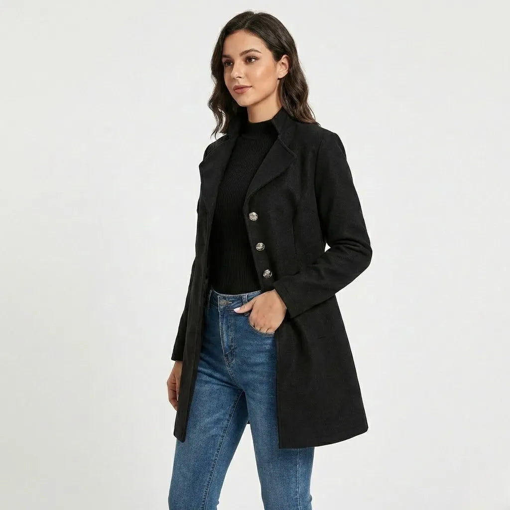 Modern Straight-Cut Structured Wool Blend Coat