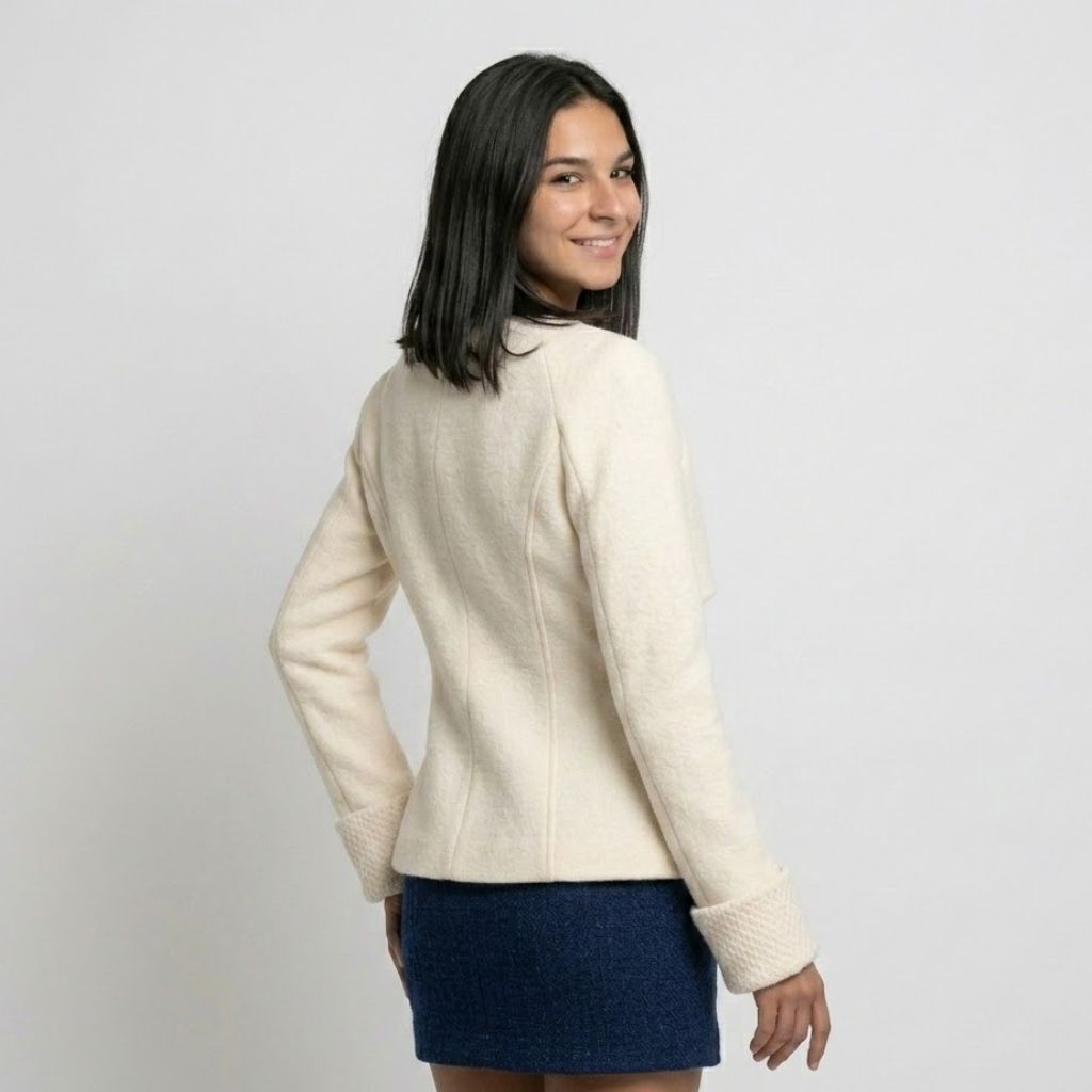 Textured Knit Sweater in a Polyester-Elastane Blend with Decorative Buttons
