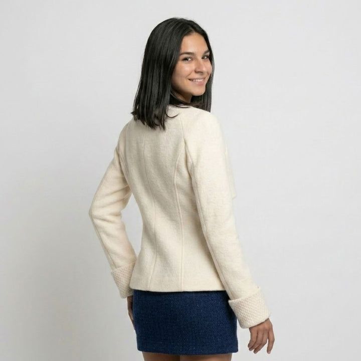 Textured Knit Sweater in a Polyester-Elastane Blend with Decorative Buttons