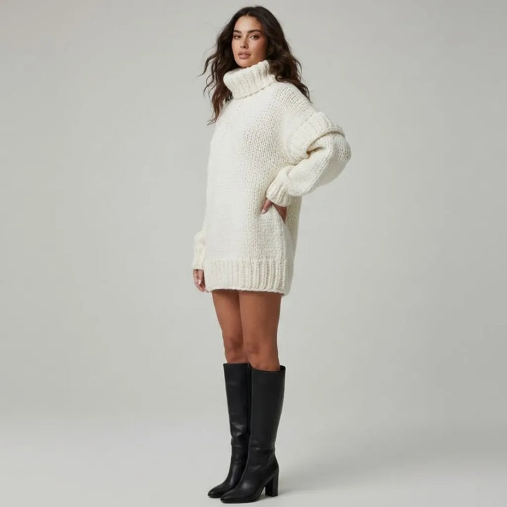 Oversized Roll Neck Knitted Jumper in Acrylic-Polyester Blend