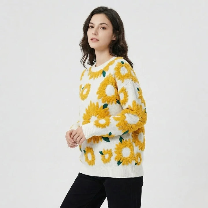 Floral Patterned Loose-Fit Knitted Sweater