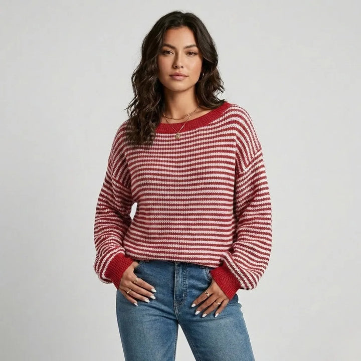 Loose-Fit Textured Sweater with Contemporary Stripes