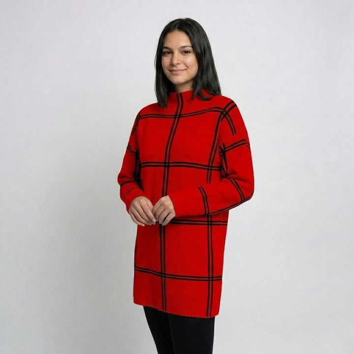 Urban-Style Long Knitted Sweater in Geometric Pattern - Acrylic and Polyester Blend