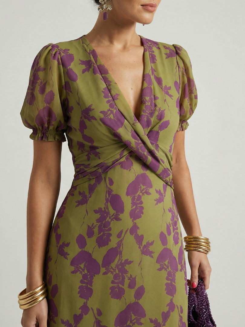 Nerina | Wrap Neckline Floral Midi Dress