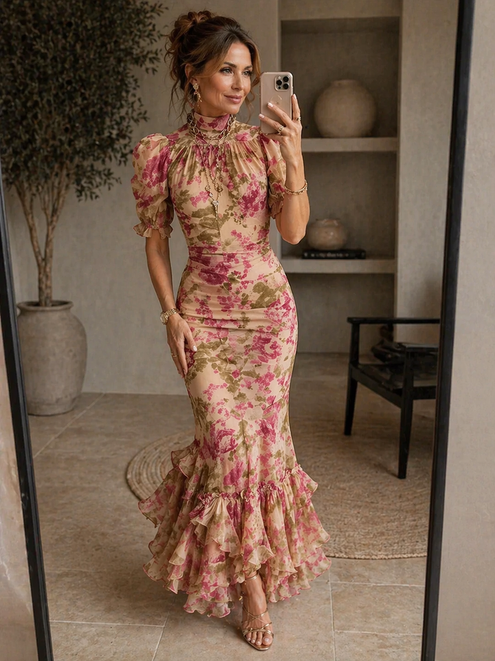 Nina | Floral Maxi Dress with Statement Balloon Sleeves