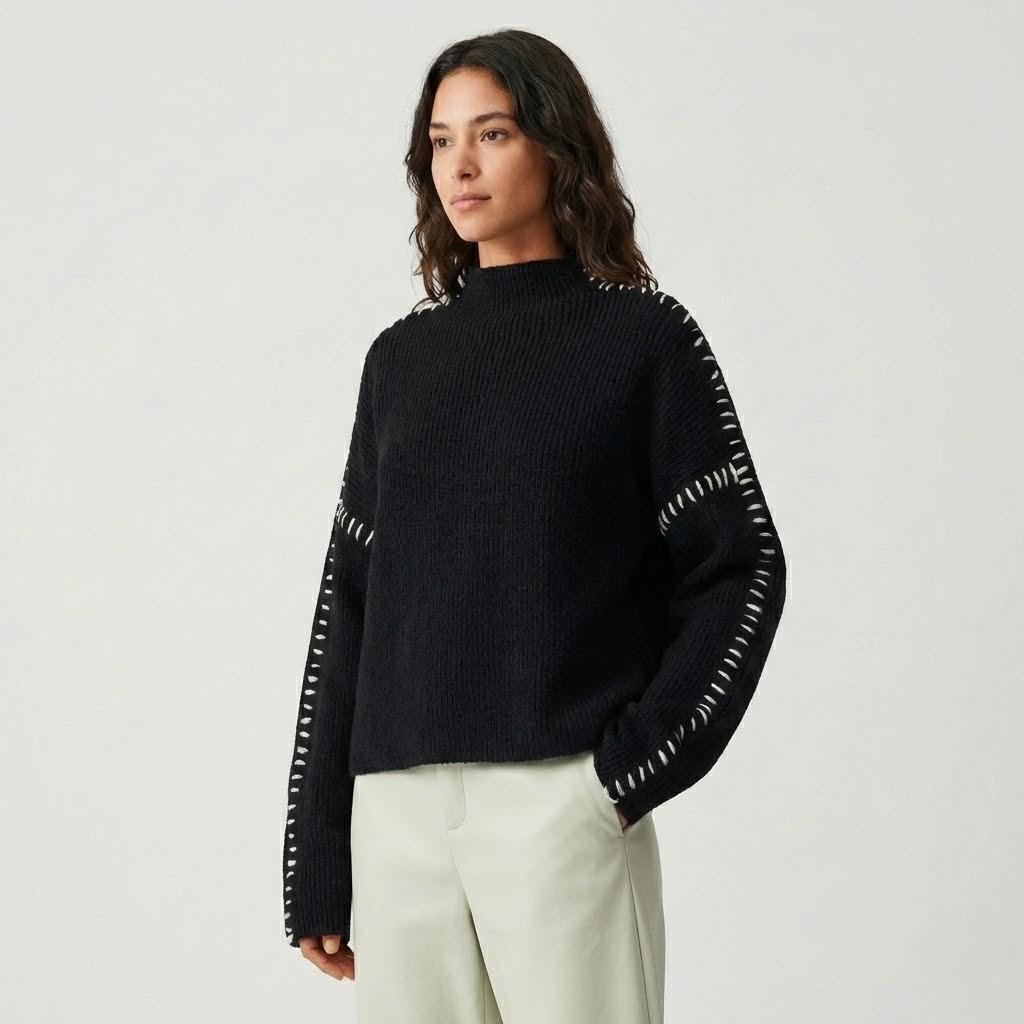 Loose-Fit Knitted Sweater with Unique Craft Details