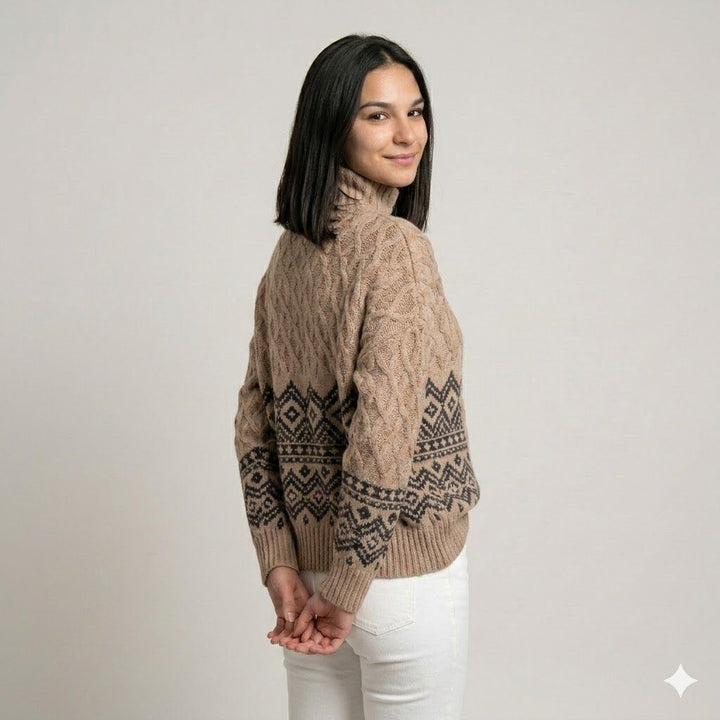 Textured Roll Neck Sweater Crafted from Acrylic and Wool Blend