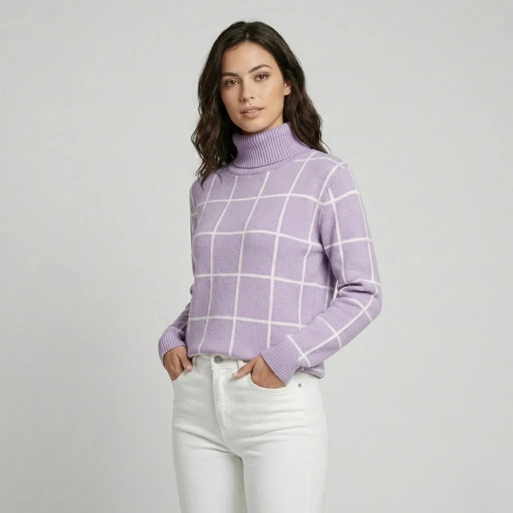 Geometric Pattern Roll Neck Knitted Sweater