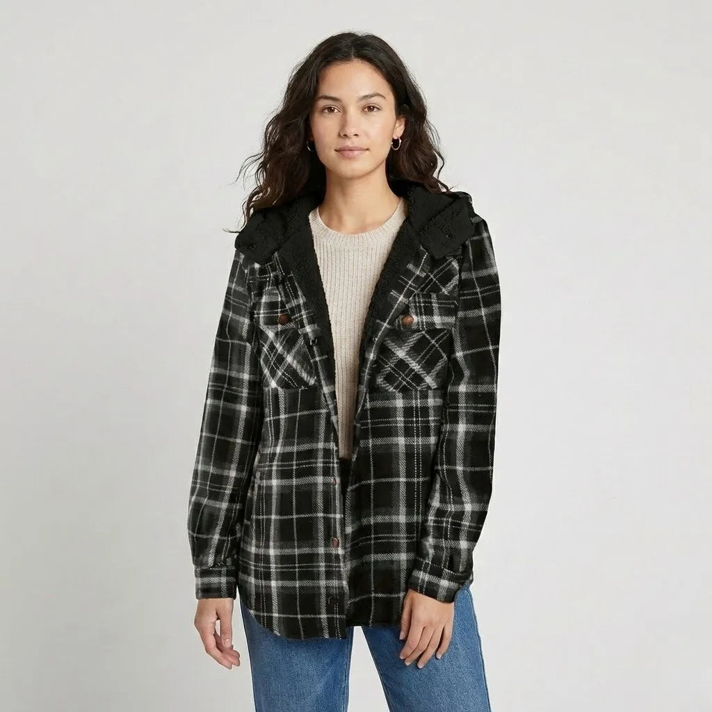 Plaid Hooded Jacket with Cozy Lining