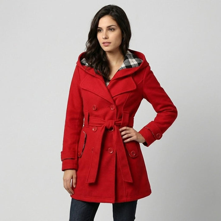 Tailored Wool Blend Hooded Coat with Fitted Silhouette
