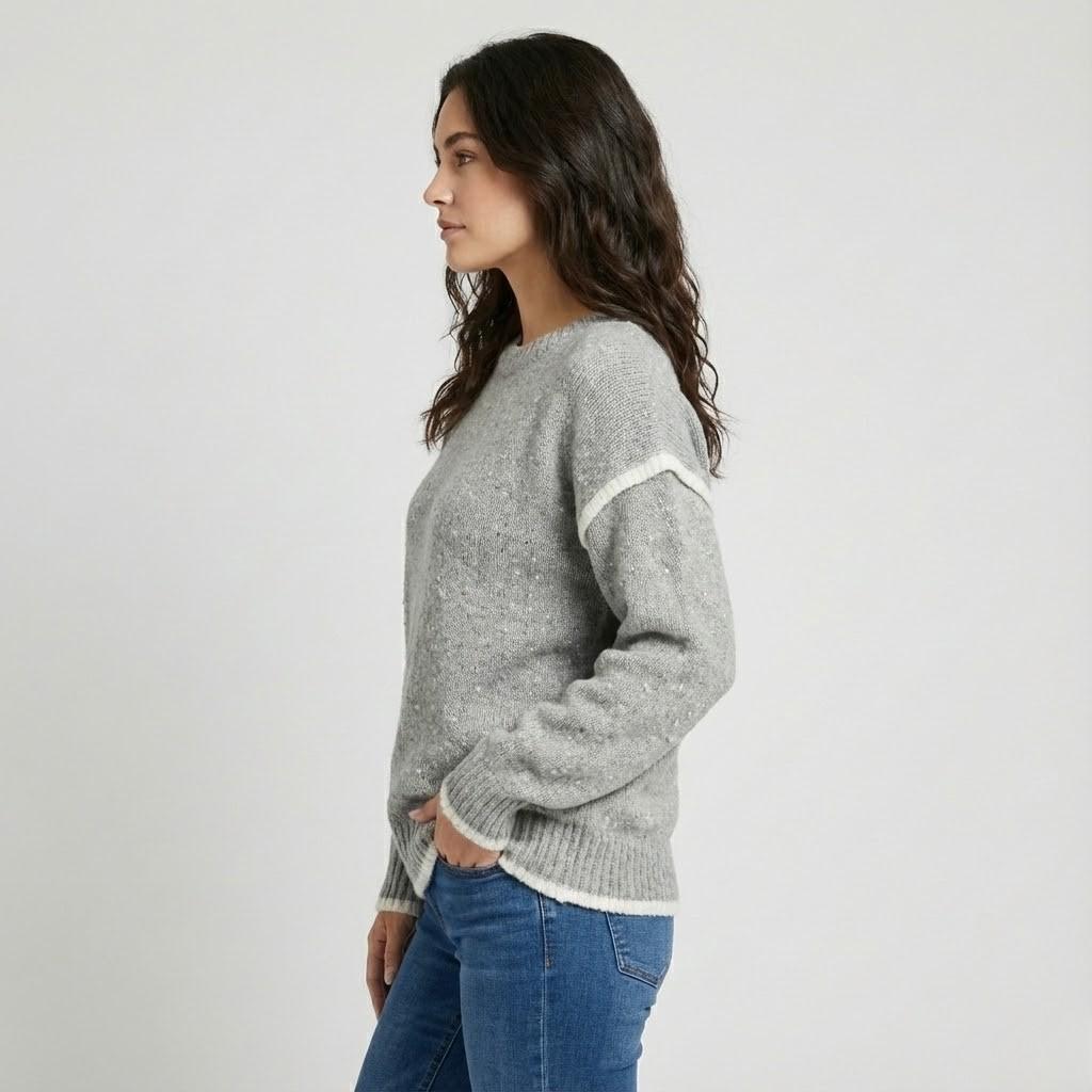 Cozy Grey Knitted Sweater with Round Neckline
