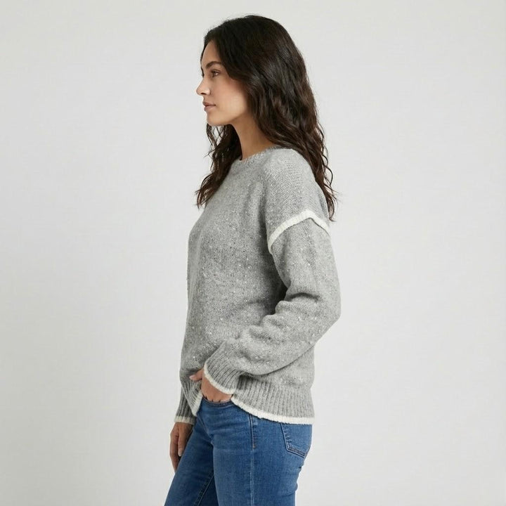 Cozy Grey Knitted Sweater with Round Neckline