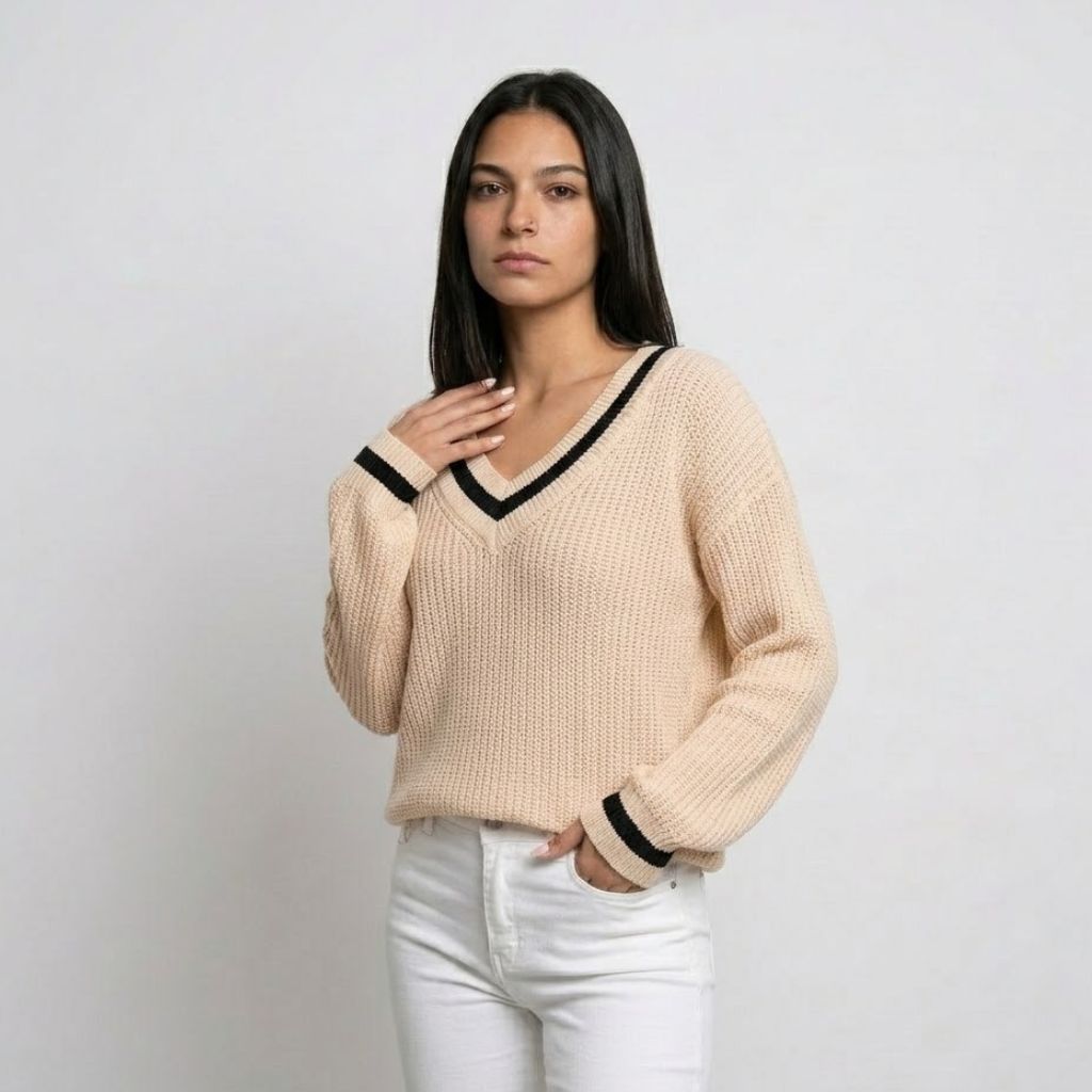Casual V-Neck Knitted Sweater for Daily Comfort