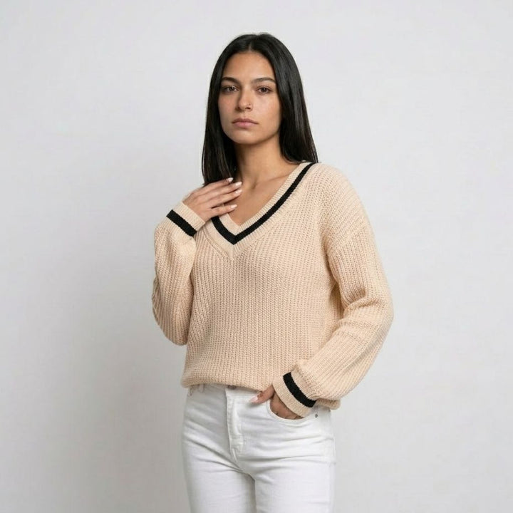 Casual V-Neck Knitted Sweater for Daily Comfort
