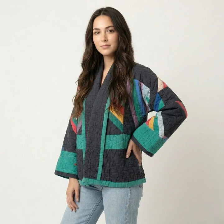 Geometric Pattern Straight-Cut Quilted Jacket
