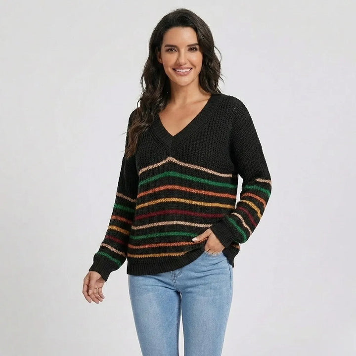 Casual Elegant Loose-Fit Knitted Sweater with Subtle Stripes