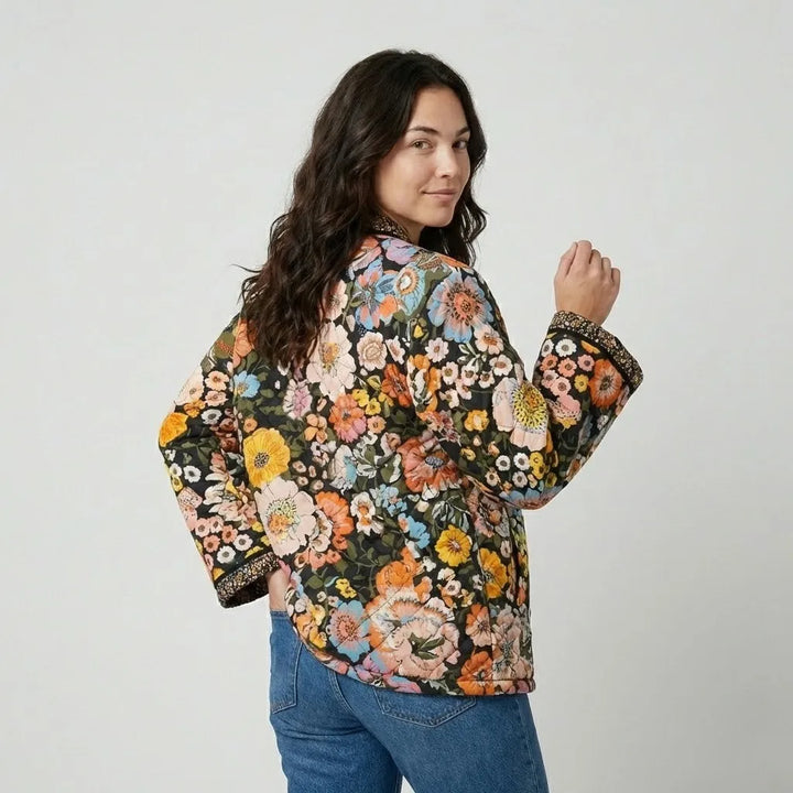 Floral Patterned Loose Fit Quilted Jacket