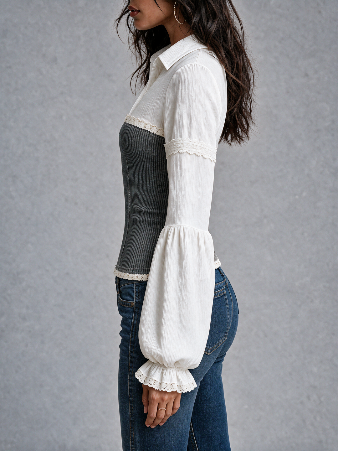 Two-Tone Ribbed Corset Faux Top