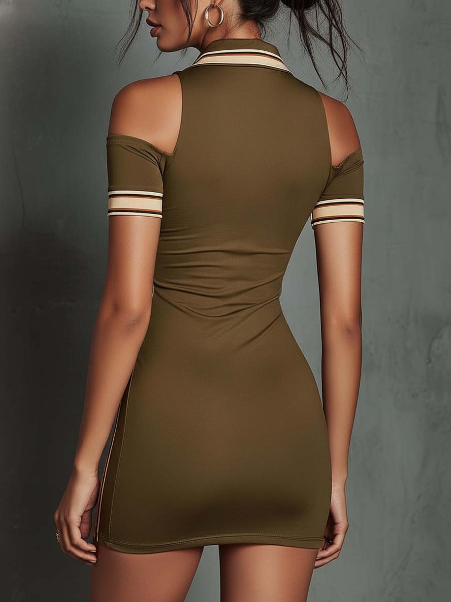 Chic Sporty Halter Mini Dress with Open Shoulder Design