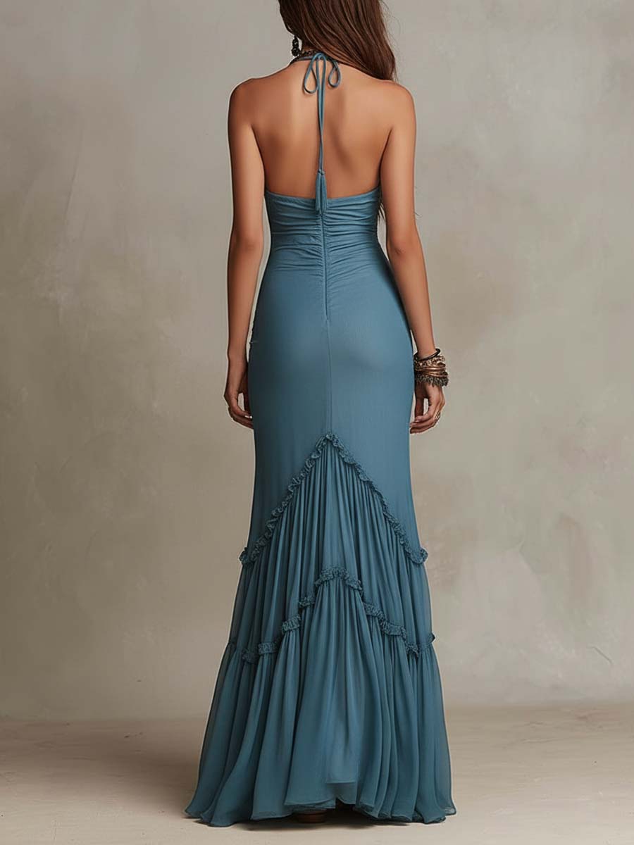 Satin Mermaid Dress with Spaghetti Straps - Long Length
