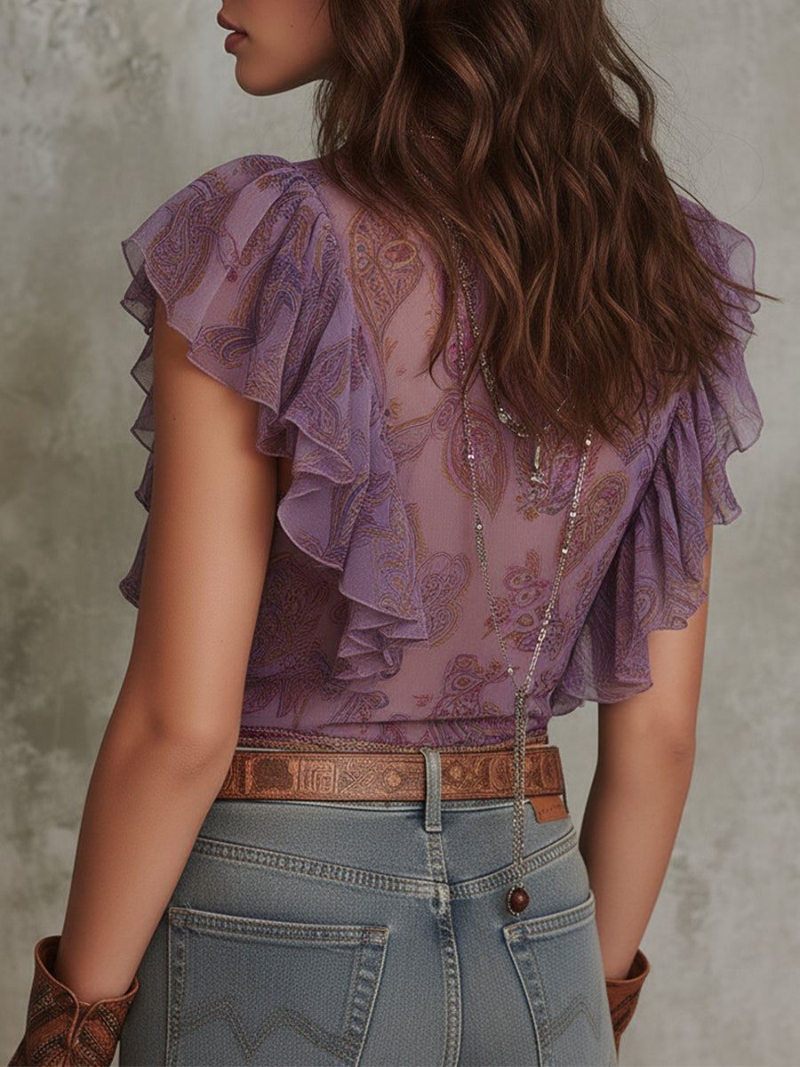 Bohemian Paisley and Striped Chiffon Blouse