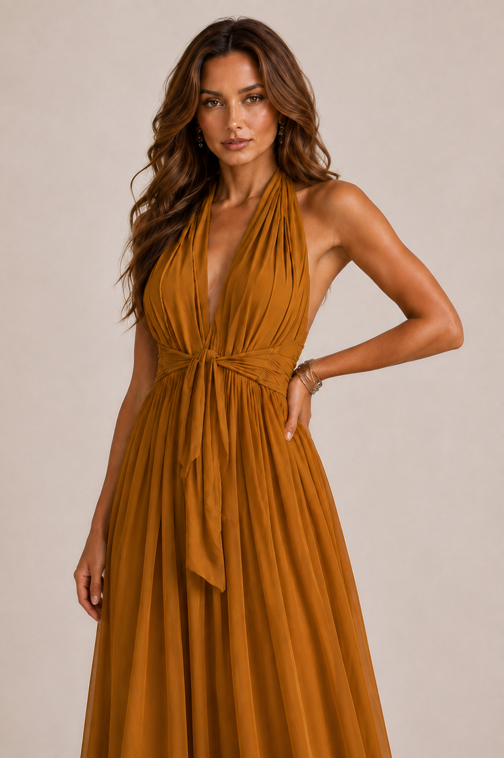 Bohuslava | Elegant Long Evening Gown with Plunging Neckline