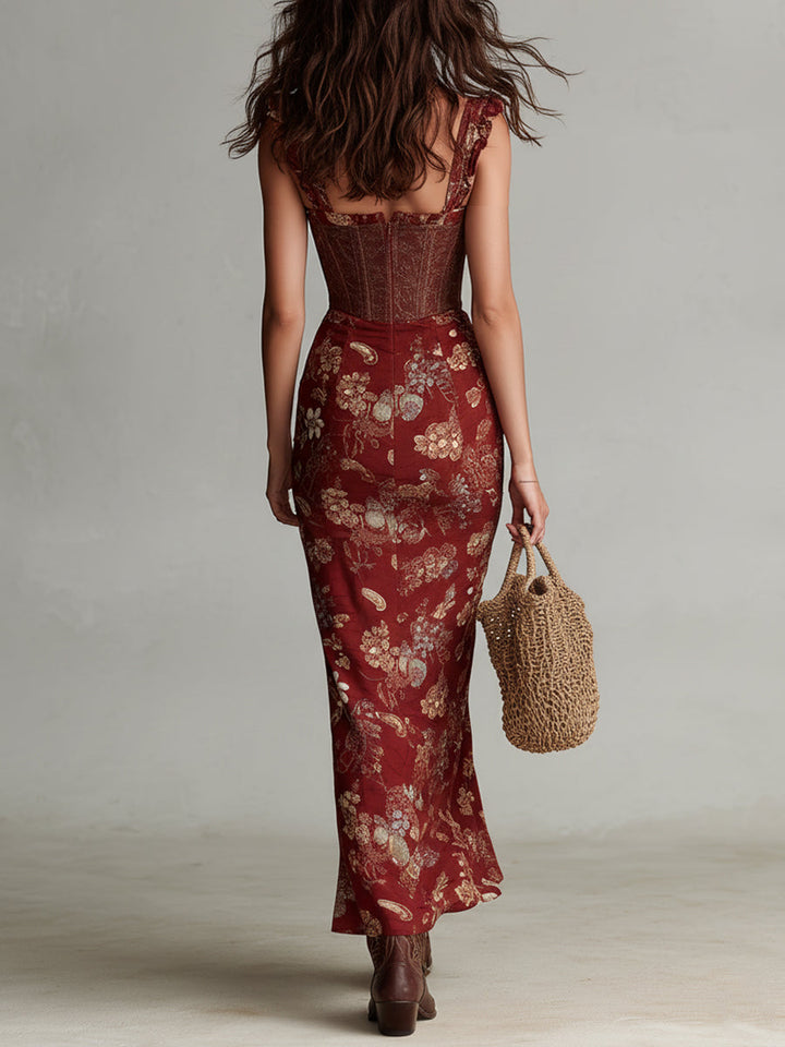Floral Corset Maxi Dress with High Slit