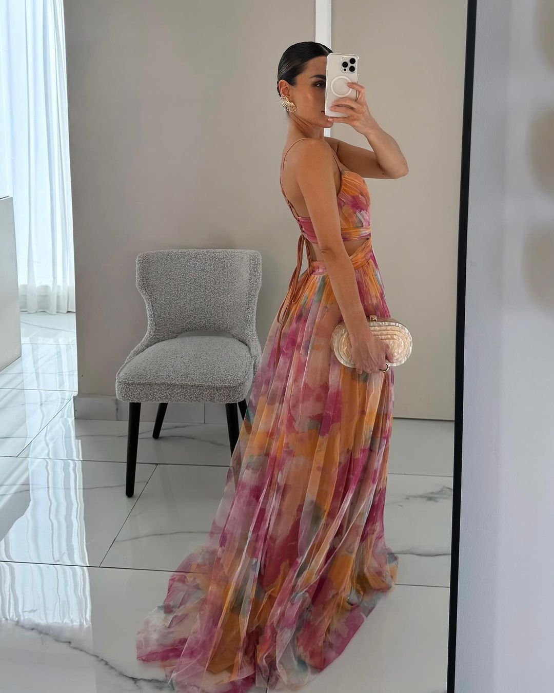 Adelina | Watercolor Chiffon Maxi Dress