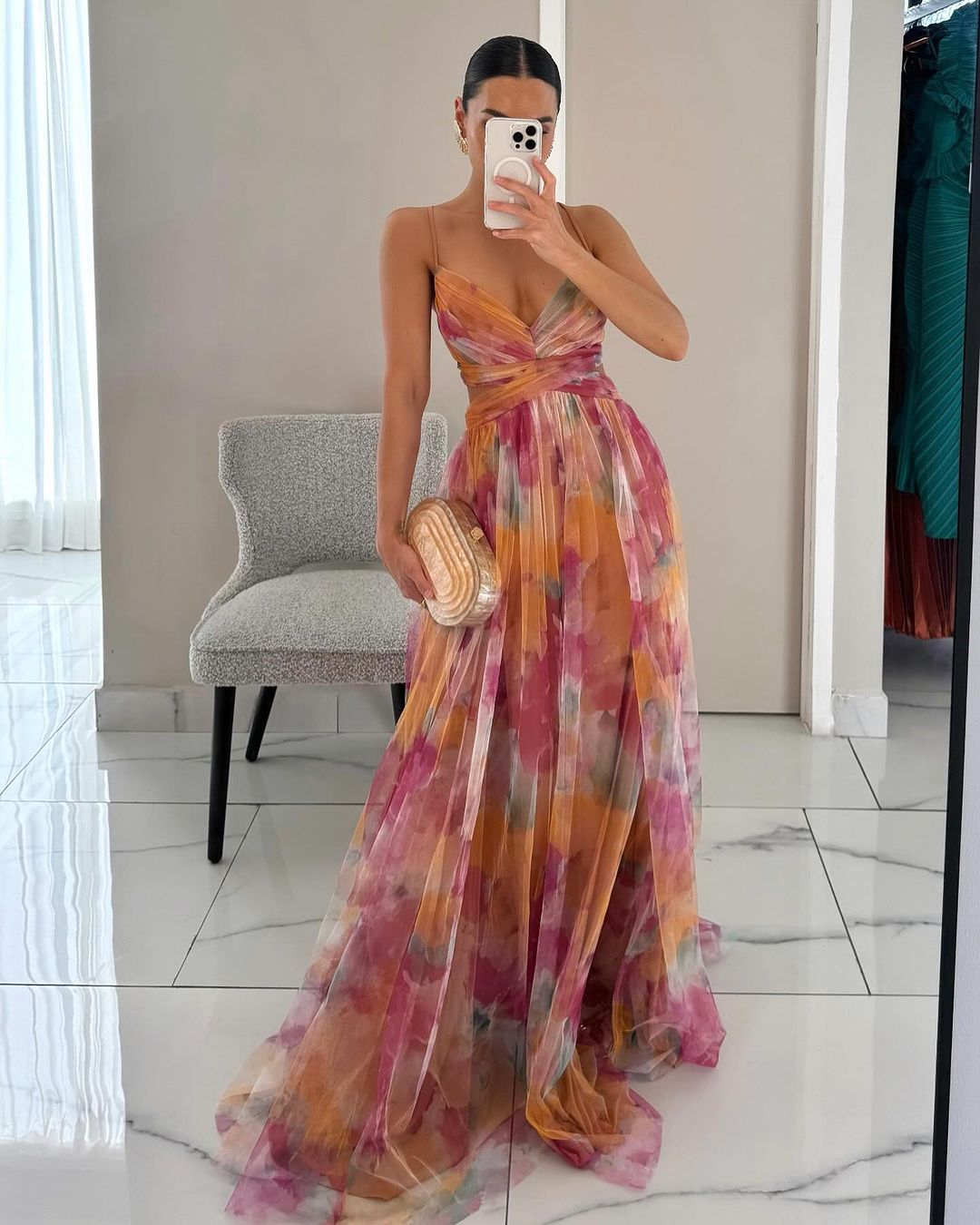 Adelina | Watercolor Chiffon Maxi Dress