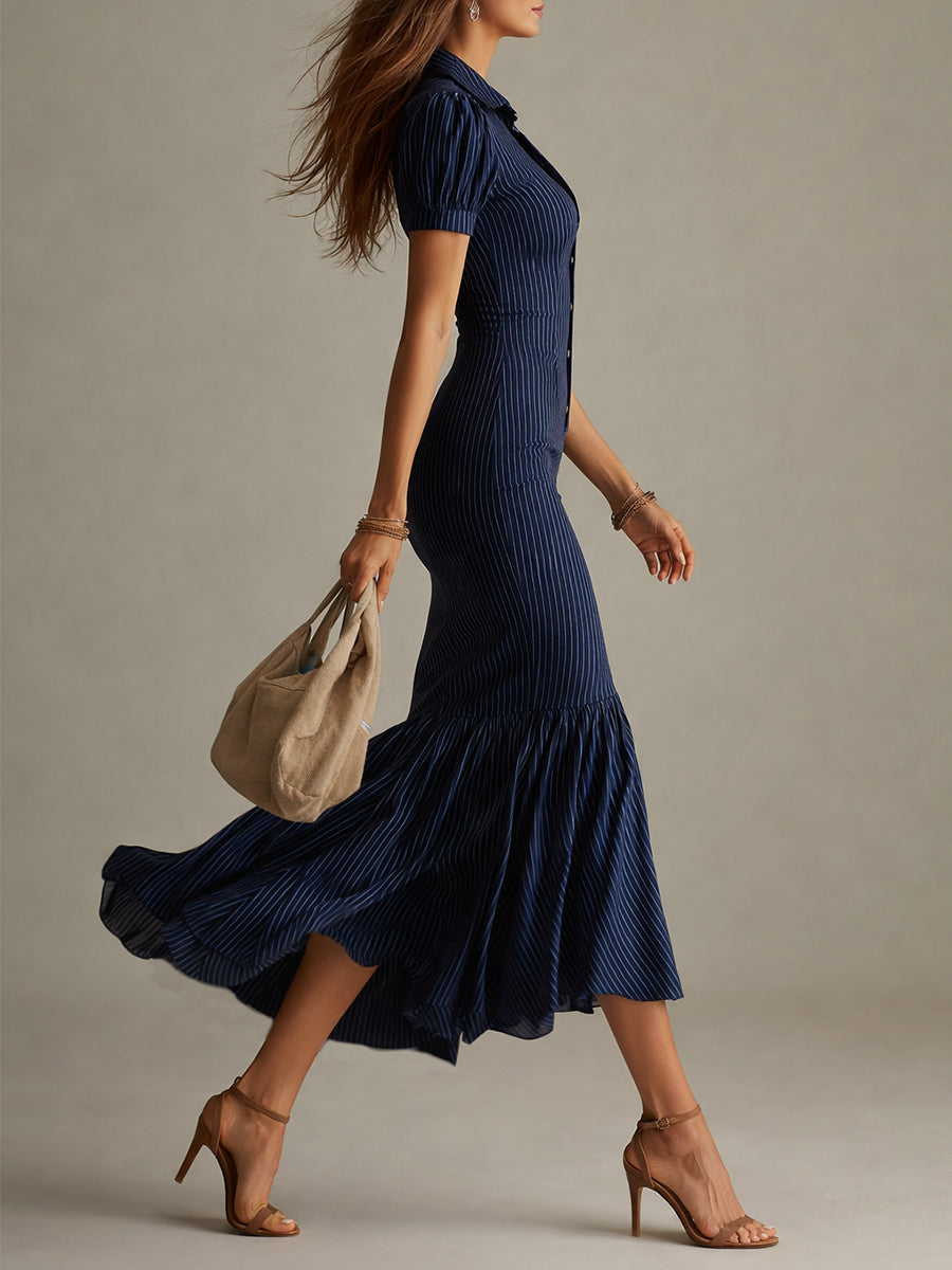 Chic Long Striped Mermaid Gown