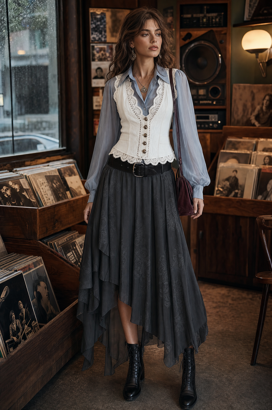 Retro Faux Leather Vest with Glossy Lace Accents