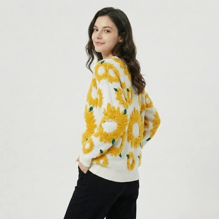 Floral Patterned Loose-Fit Knitted Sweater