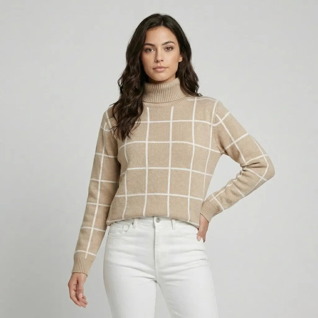 Geometric Pattern Roll Neck Knitted Sweater