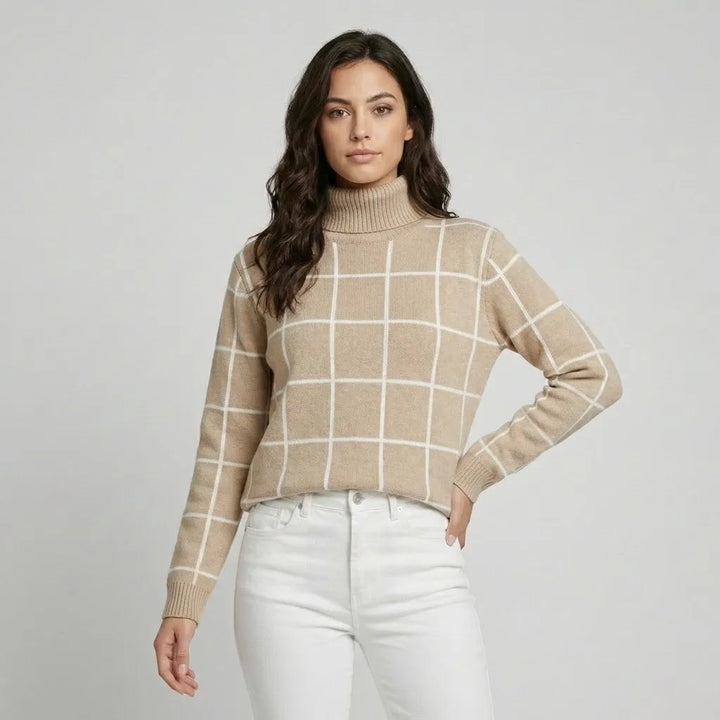 Geometric Pattern Roll Neck Knitted Sweater