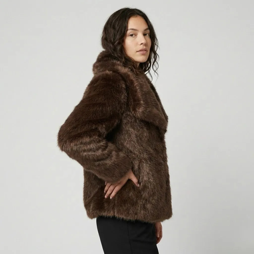 Urban-Inspired Short Structured Faux Fur Jacket