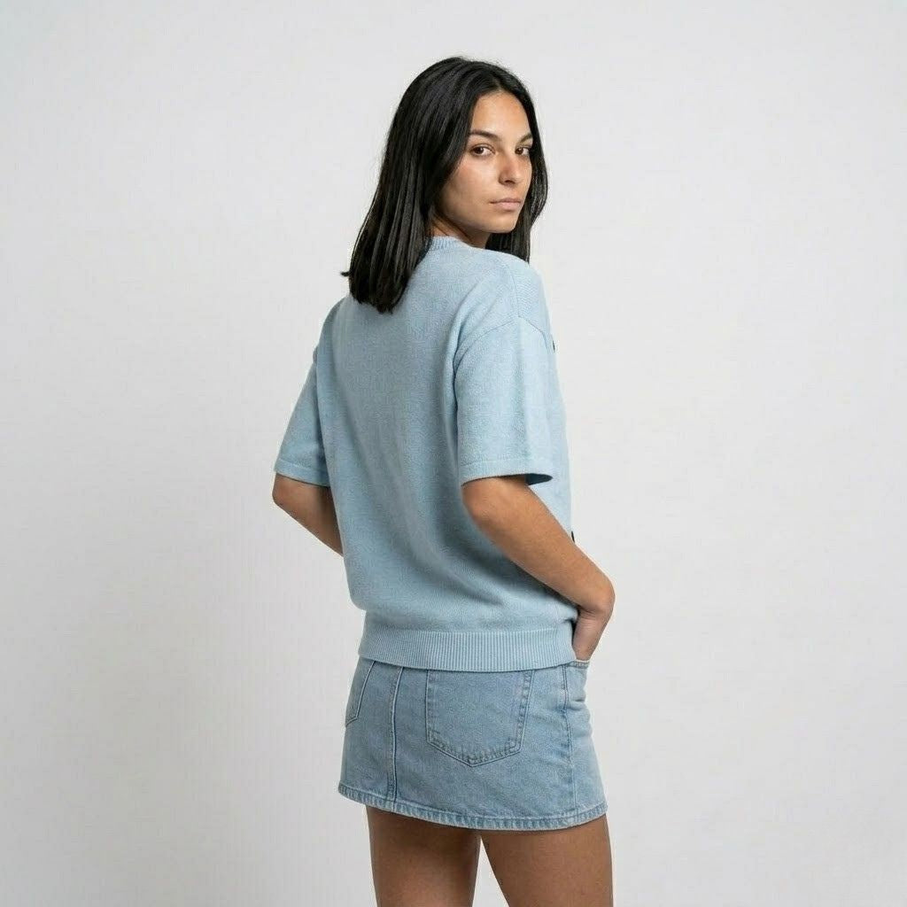 Relaxed Fit Cotton Short-Sleeve Sweatshirt with Heart Design