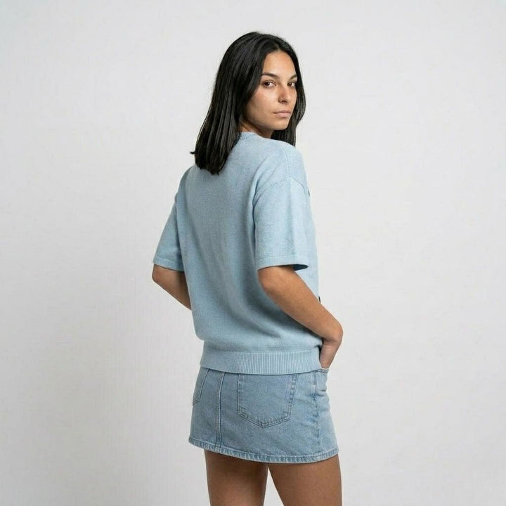 Relaxed Fit Cotton Short-Sleeve Sweatshirt with Heart Design