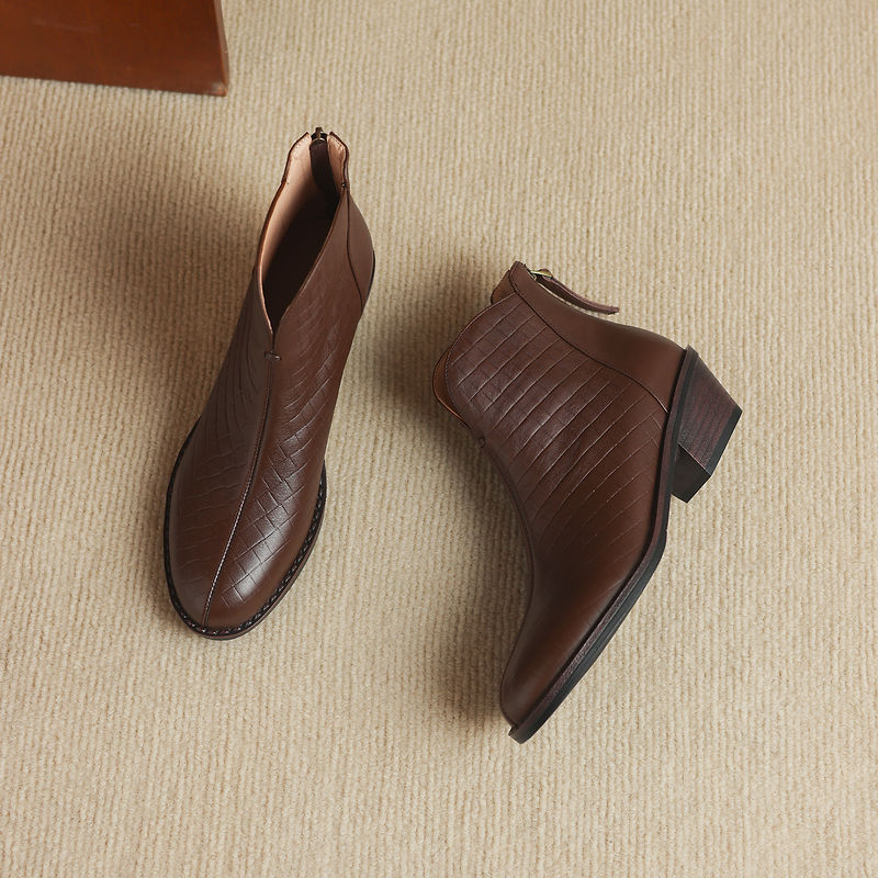 Genuine Leather Straight-Calf Boots