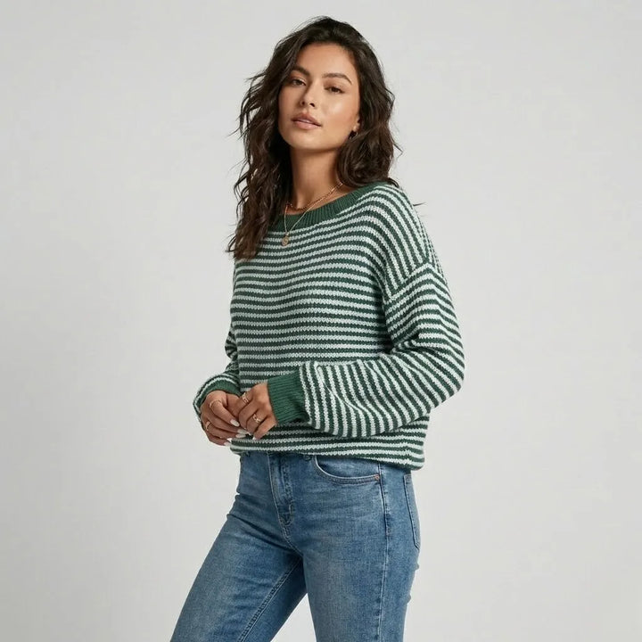 Loose-Fit Textured Sweater with Contemporary Stripes