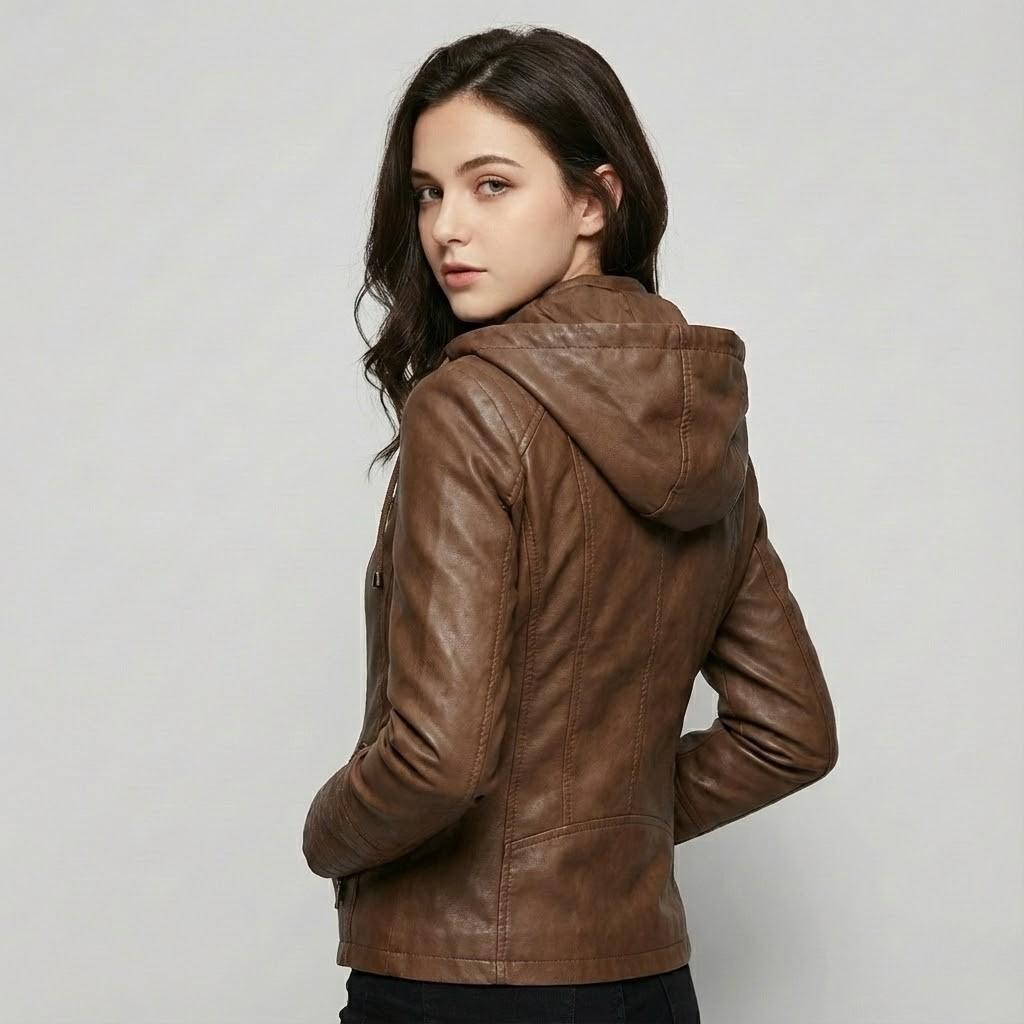 Fitted Hooded Faux Leather Jacket