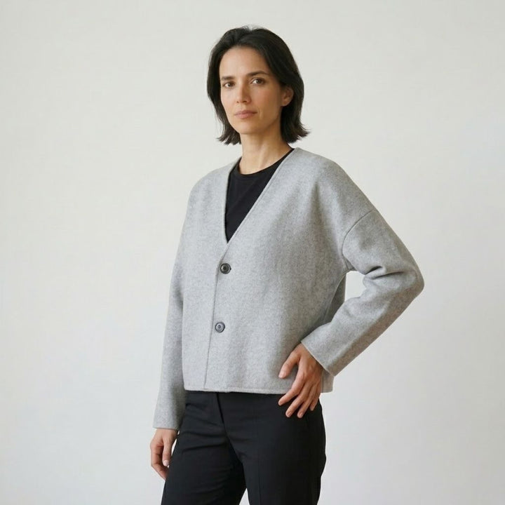 Minimalist Double-Breasted Short Jacket in Polyester-Viscose Blend