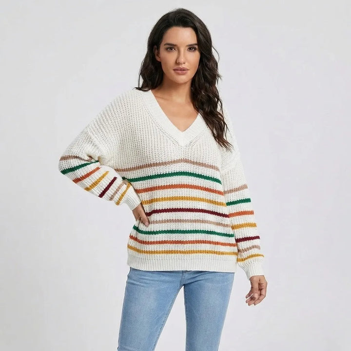 Casual Elegant Loose-Fit Knitted Sweater with Subtle Stripes