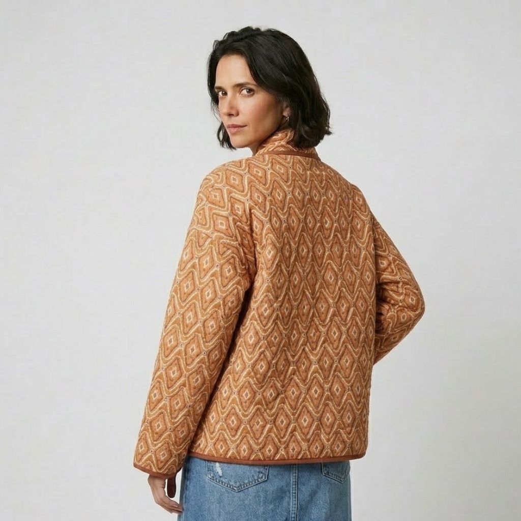 Urban Style Short Quilted Jacket with Geometric Design