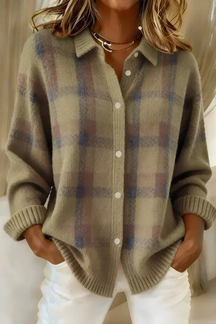Taylor | Relaxed Knitted Cardigan with Check Pattern