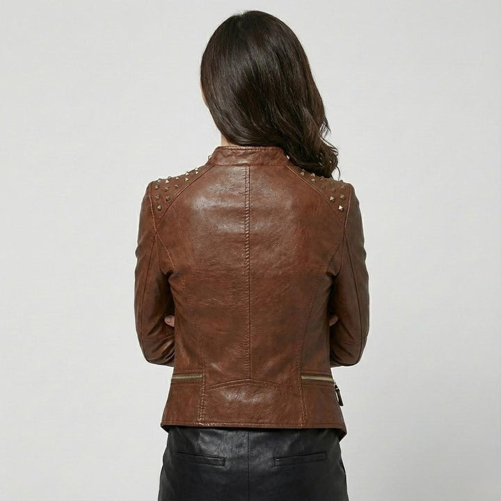 Chic Urban Fitted Synthetic Leather Jacket