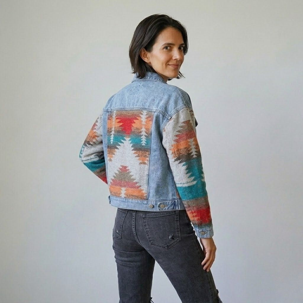 Casual Short Jacket with Geometric Design