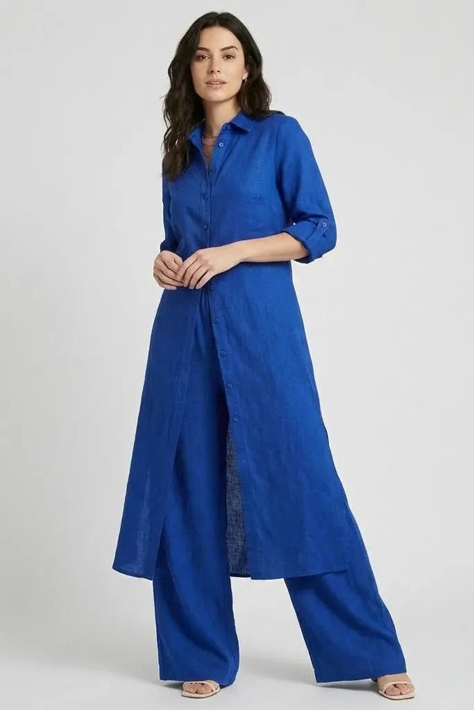 Ľubomíra | Long Shirt and Wide Trousers Two-Piece Ensemble