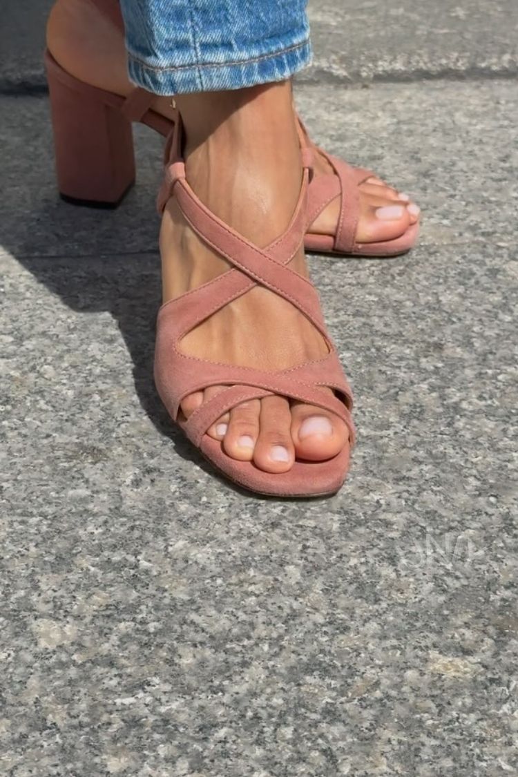 Dulce - Pink Nubuck Leather Sandals for Women
