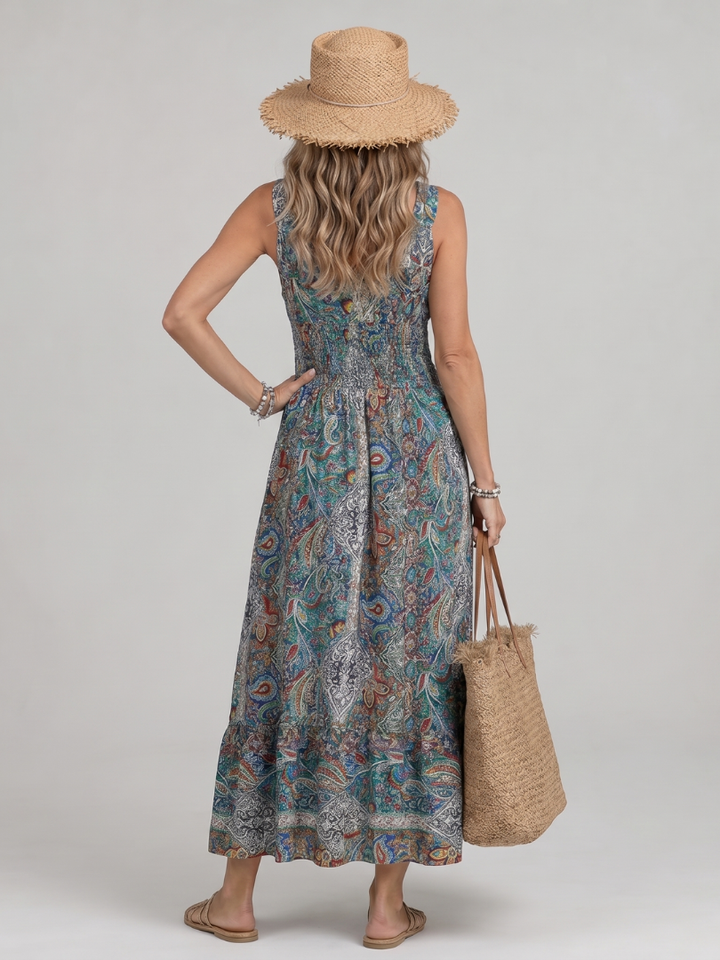 Marisela | Midi Dress without Sleeves with Paisley Design